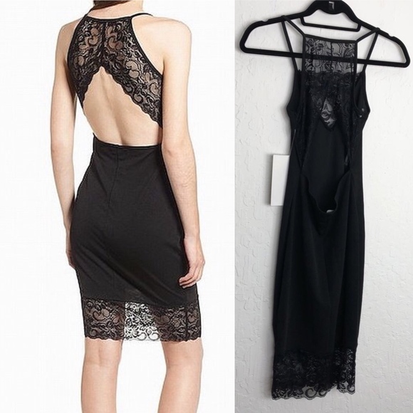 Nordstrom Dresses & Skirts - Lace Deep Plunging Stretch Jersey Sheath Bodycon S
